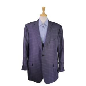 Ermenegildo Zegna Custom Burgundy Blue Purple Plaid 100% Cashmere Sportcoat 54L